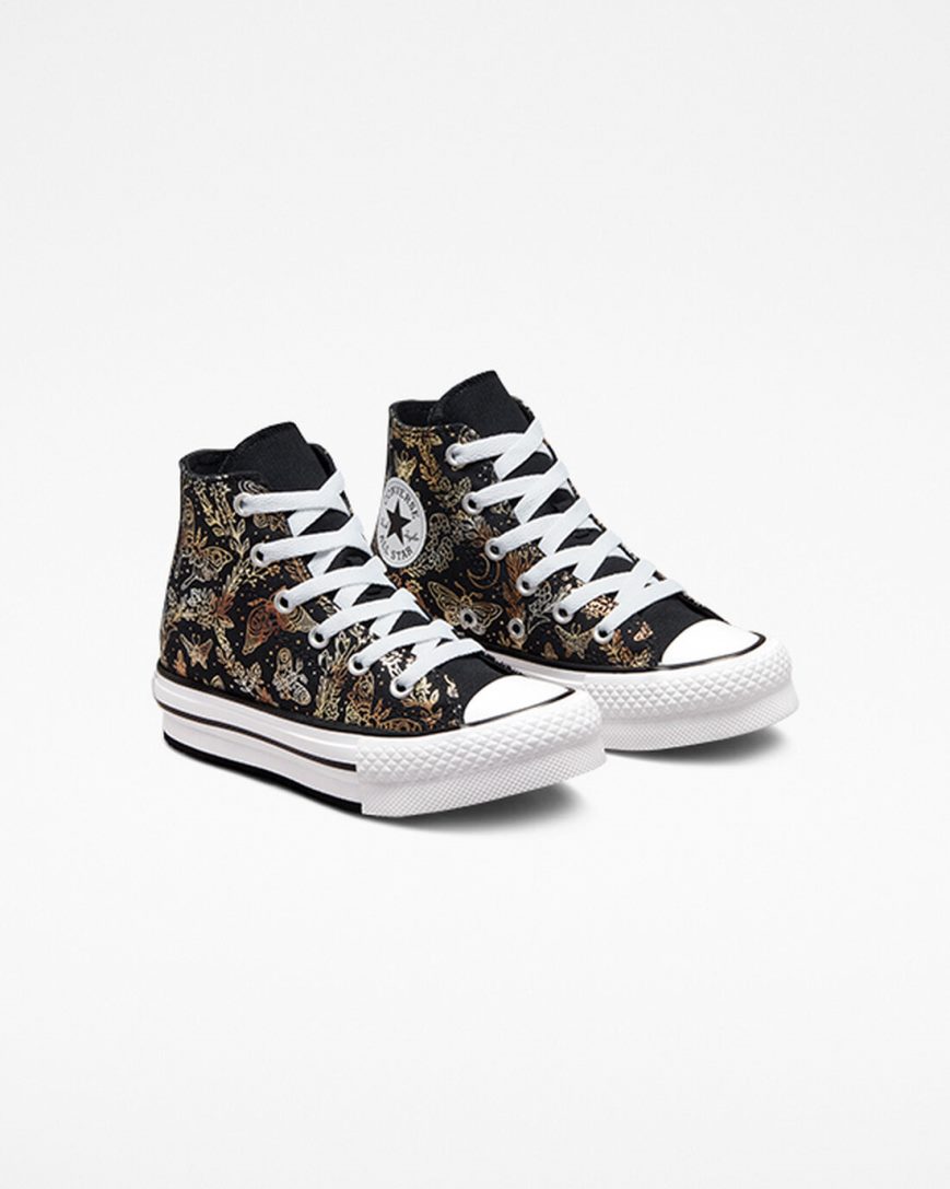 Pantofi Platforma Fete Converse Chuck Taylor All Star EVA Lift Butterfly Shine Inalti Negrii Aurii Albi | RO SIWDE254